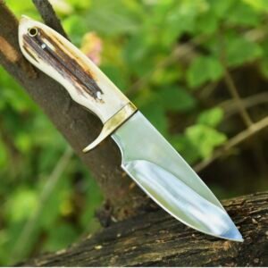 Custom Handmade 12C27 Fixed Blade SHunting Knife-Stag horn Handle