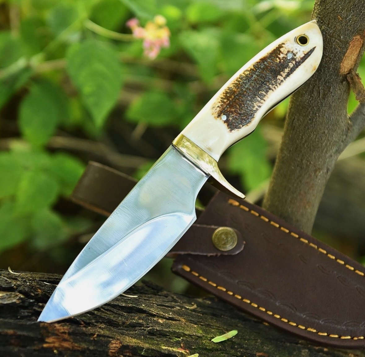 Custom Handmade 12C27 Fixed Blade SHunting Knife-Stag horn Handle - Image 3
