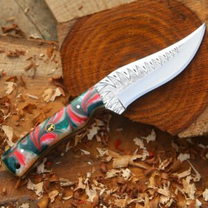Handmade 12C27 Stainless Steel Knife | Resin Handle | Etched Crafted Blade