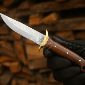 Custom Damascus Steel Hunting Knife | Micarta Handle & Brass Guard